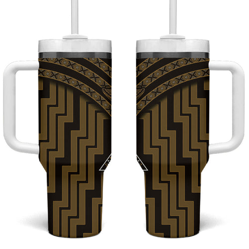 New Zealand Manta Ray Tumbler With Handle Maori Tukutuku Taniko Motifs Gold