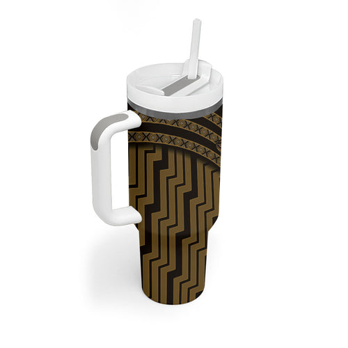New Zealand Manta Ray Tumbler With Handle Maori Tukutuku Taniko Motifs Gold