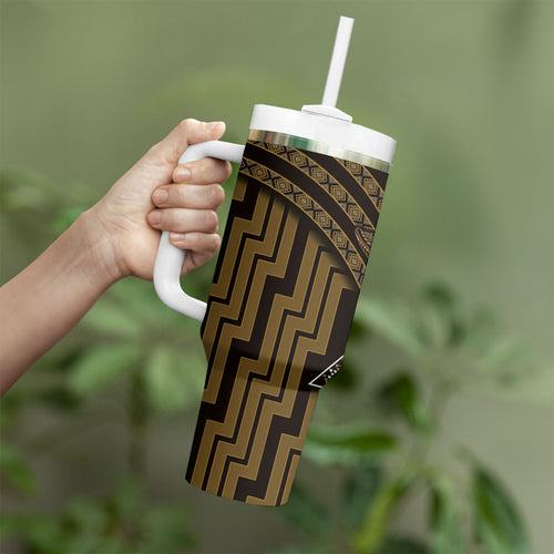 New Zealand Manta Ray Tumbler With Handle Maori Tukutuku Taniko Motifs Gold