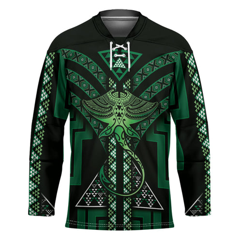 New Zealand Manta Ray Hockey Jersey Maori Tukutuku Taniko Motifs Green