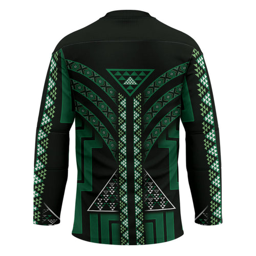 New Zealand Manta Ray Hockey Jersey Maori Tukutuku Taniko Motifs Green