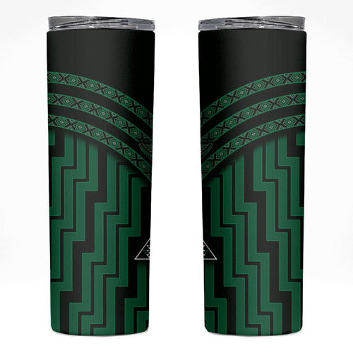 New Zealand Manta Ray Skinny Tumbler Maori Tukutuku Taniko Motifs Green