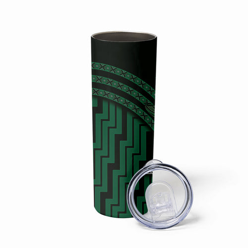 New Zealand Manta Ray Skinny Tumbler Maori Tukutuku Taniko Motifs Green