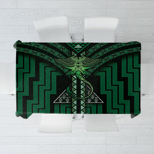 New Zealand Manta Ray Tablecloth Maori Tukutuku Taniko Motifs Green