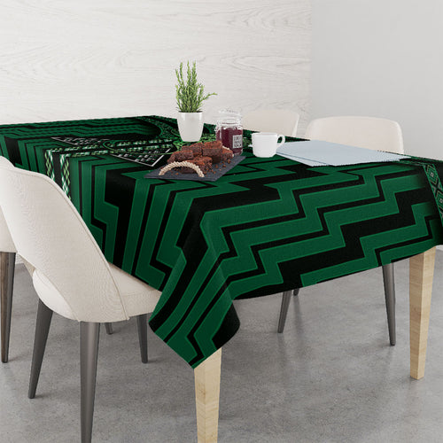 New Zealand Manta Ray Tablecloth Maori Tukutuku Taniko Motifs Green