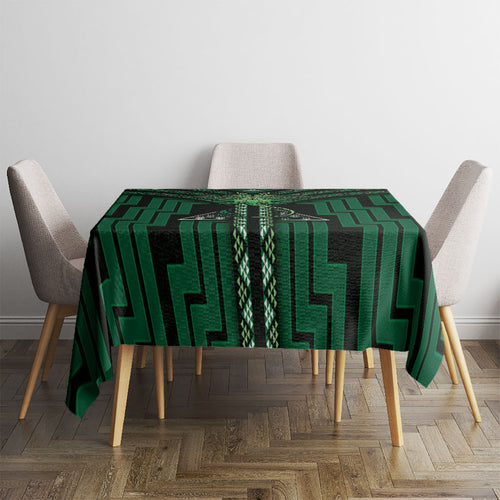 New Zealand Manta Ray Tablecloth Maori Tukutuku Taniko Motifs Green