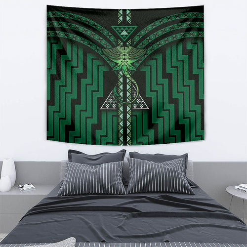 New Zealand Manta Ray Tapestry Maori Tukutuku Taniko Motifs Green