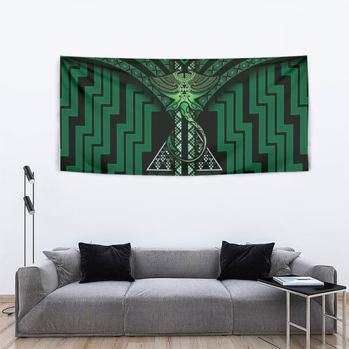 New Zealand Manta Ray Tapestry Maori Tukutuku Taniko Motifs Green