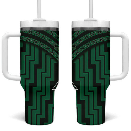 New Zealand Manta Ray Tumbler With Handle Maori Tukutuku Taniko Motifs Green