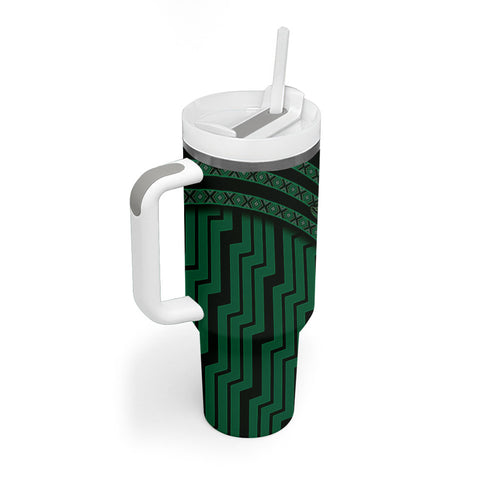 New Zealand Manta Ray Tumbler With Handle Maori Tukutuku Taniko Motifs Green