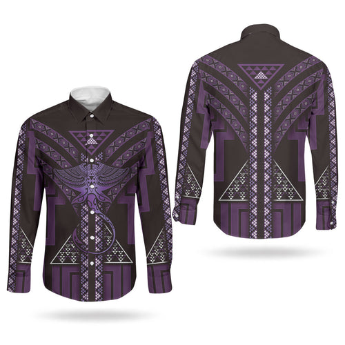 New Zealand Manta Ray Couples Matching Tank Maxi Dress and Long Sleeve Button Shirt Maori Tukutuku Taniko Motifs Purple