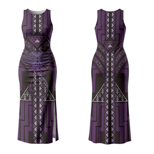New Zealand Manta Ray Couples Matching Tank Maxi Dress and Long Sleeve Button Shirt Maori Tukutuku Taniko Motifs Purple
