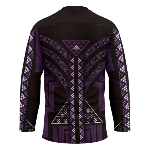 New Zealand Manta Ray Hockey Jersey Maori Tukutuku Taniko Motifs Purple