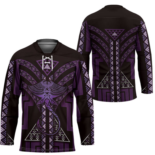 New Zealand Manta Ray Hockey Jersey Maori Tukutuku Taniko Motifs Purple