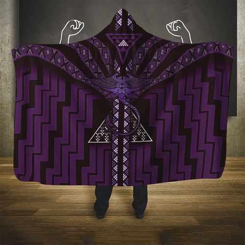 New Zealand Manta Ray Hooded Blanket Maori Tukutuku Taniko Motifs Purple