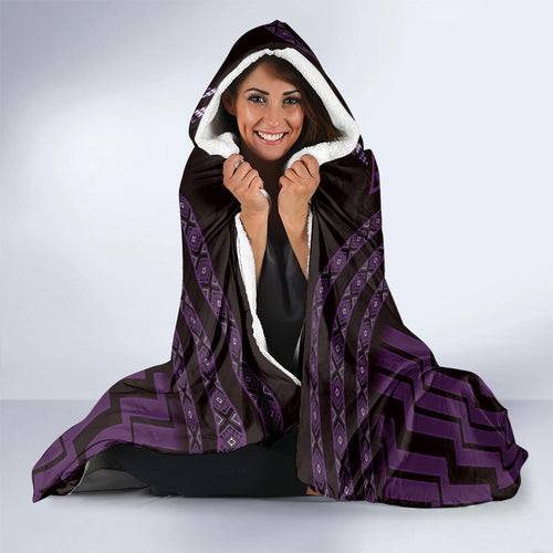 New Zealand Manta Ray Hooded Blanket Maori Tukutuku Taniko Motifs Purple