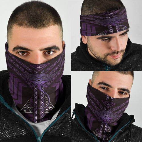 New Zealand Manta Ray Neck Gaiter Maori Tukutuku Taniko Motifs Purple