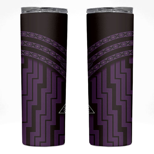 New Zealand Manta Ray Skinny Tumbler Maori Tukutuku Taniko Motifs Purple