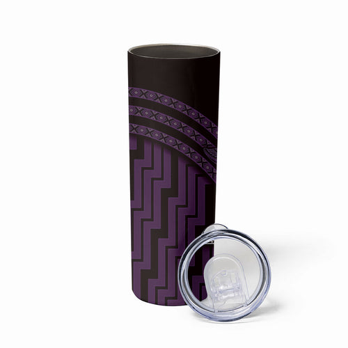 New Zealand Manta Ray Skinny Tumbler Maori Tukutuku Taniko Motifs Purple