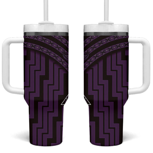 New Zealand Manta Ray Tumbler With Handle Maori Tukutuku Taniko Motifs Purple