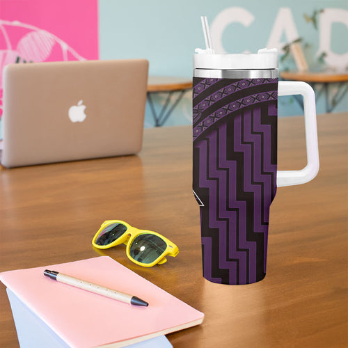 New Zealand Manta Ray Tumbler With Handle Maori Tukutuku Taniko Motifs Purple