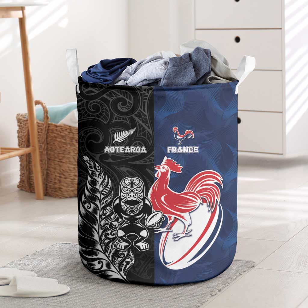 France And New Zealand Rugby Laundry Basket Les Bleus Rooster With Maori Tiki - Aussie Hoodie