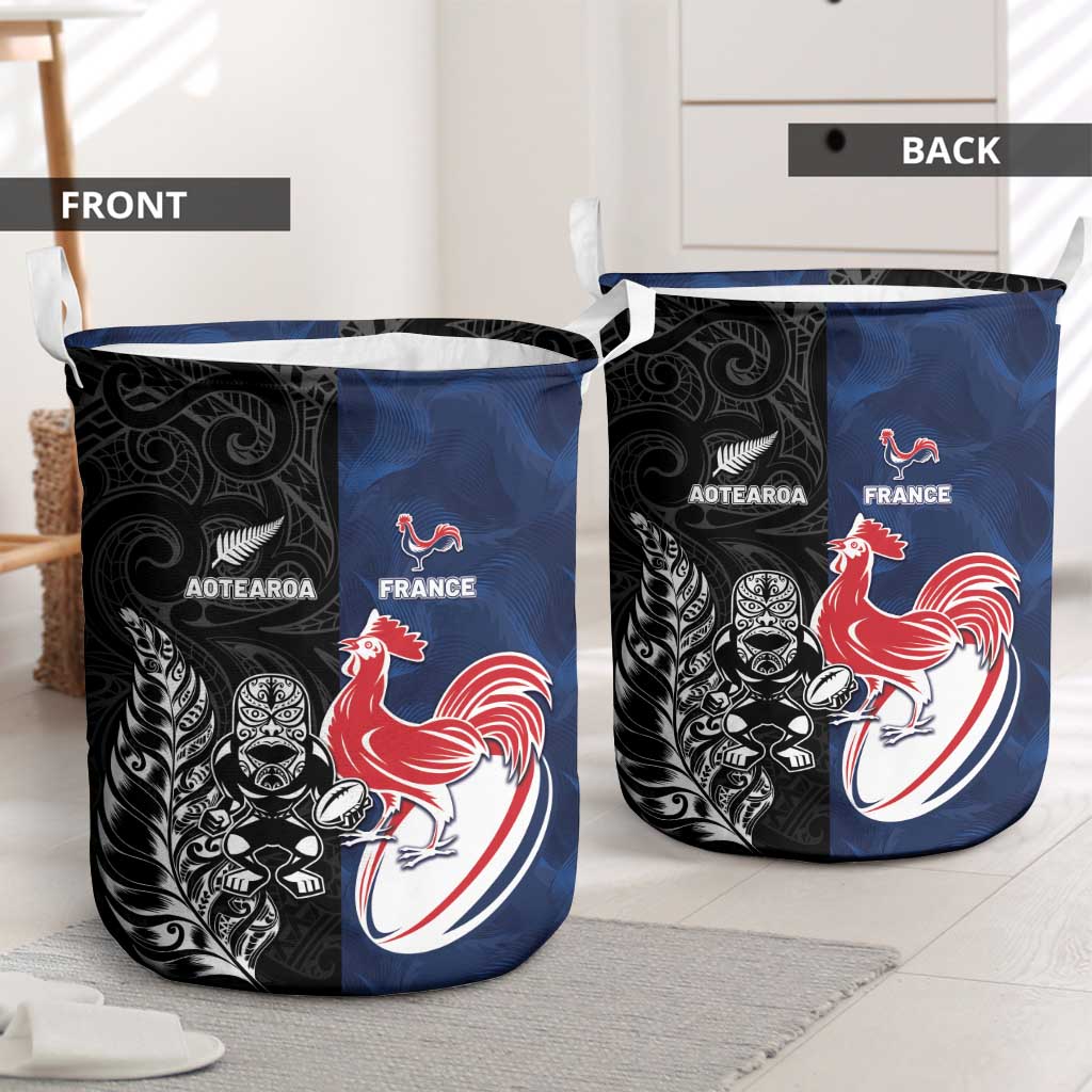 France And New Zealand Rugby Laundry Basket Les Bleus Rooster With Maori Tiki - Aussie Hoodie
