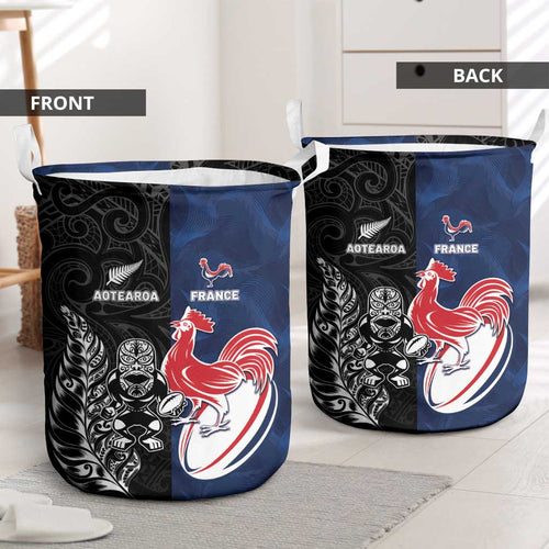 France And New Zealand Rugby Laundry Basket Les Bleus Rooster With Maori Tiki - Aussie Hoodie