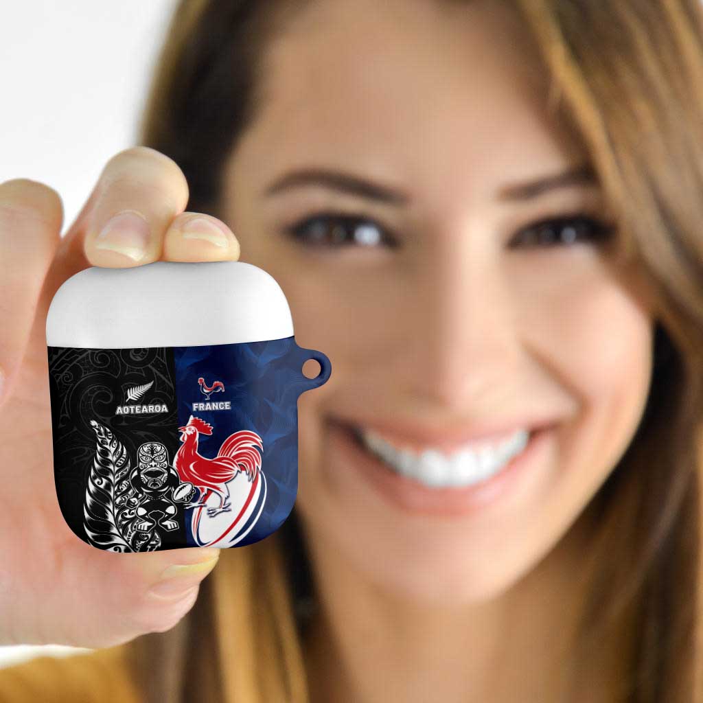France And New Zealand Rugby AirPods Case Les Bleus Rooster With Maori Tiki - Aussie Hoodie
