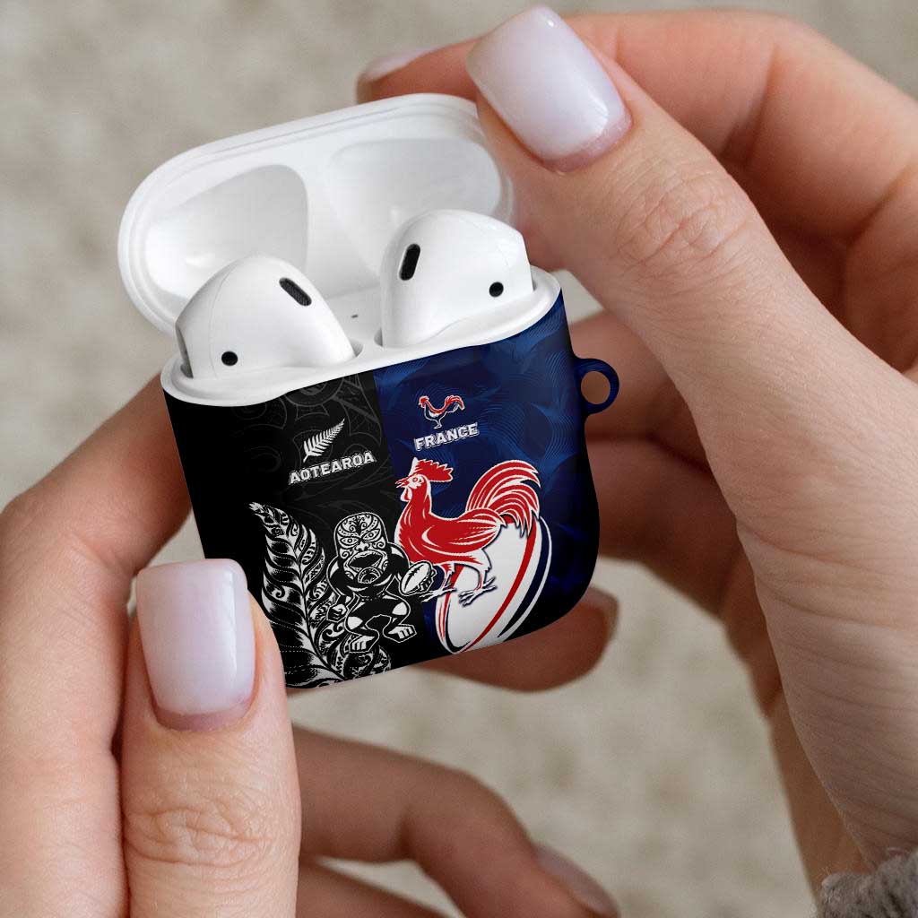 France And New Zealand Rugby AirPods Case Les Bleus Rooster With Maori Tiki - Aussie Hoodie
