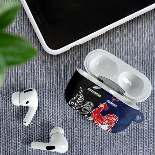 France And New Zealand Rugby AirPods Case Les Bleus Rooster With Maori Tiki - Aussie Hoodie