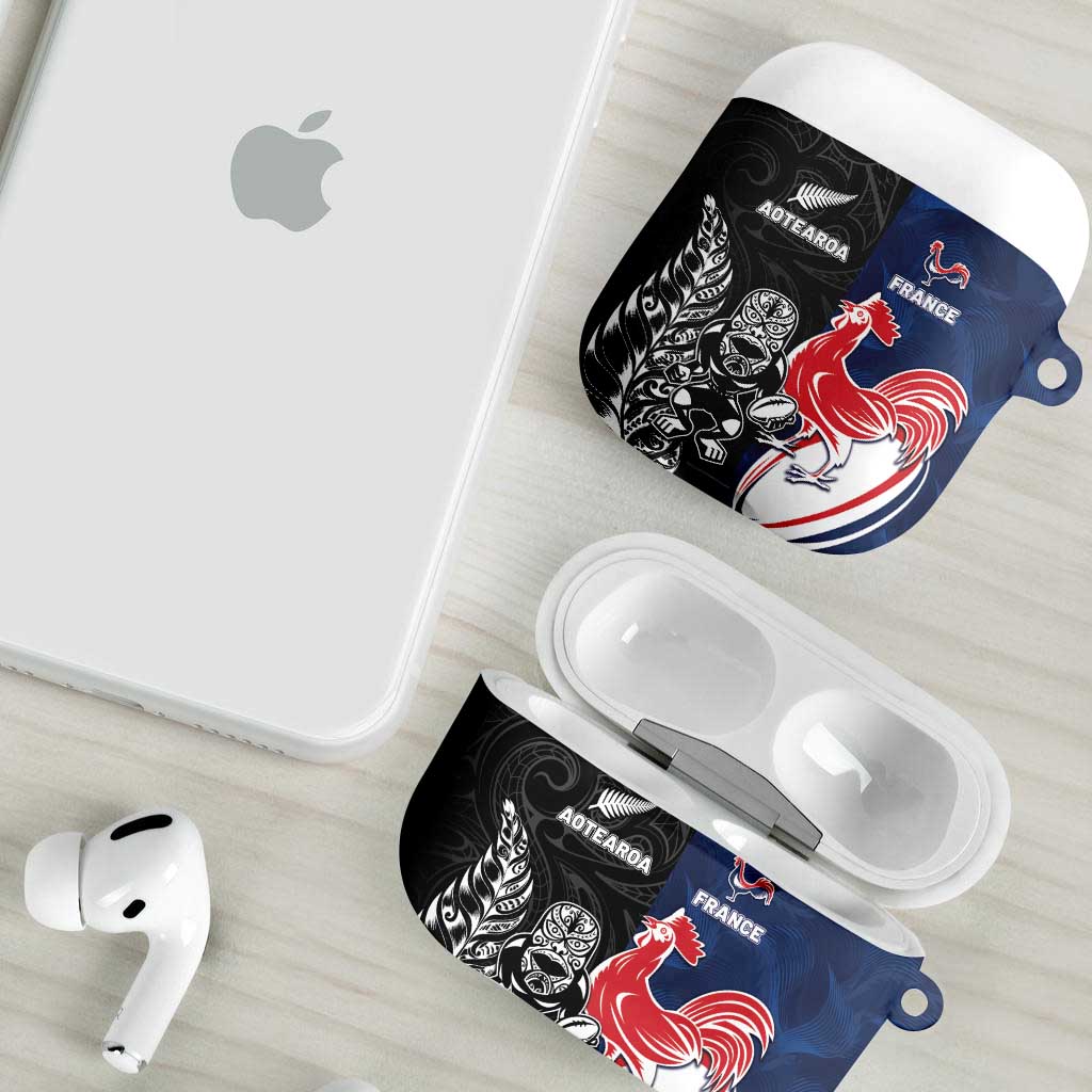 France And New Zealand Rugby AirPods Case Les Bleus Rooster With Maori Tiki - Aussie Hoodie