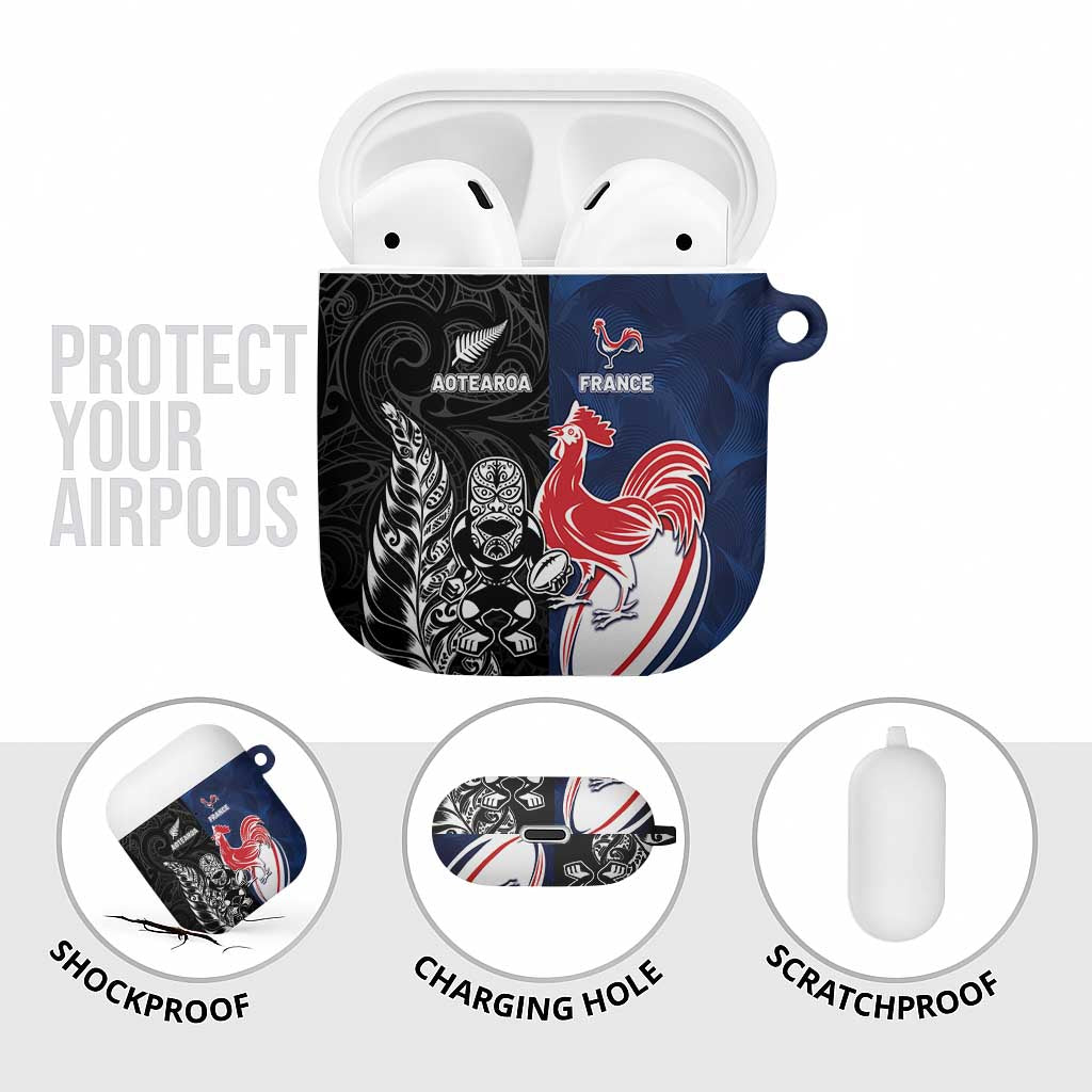 France And New Zealand Rugby AirPods Case Les Bleus Rooster With Maori Tiki - Aussie Hoodie