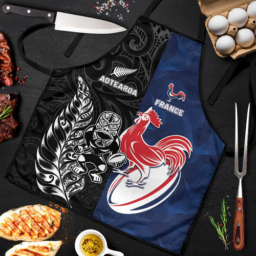 France And New Zealand Rugby Apron Les Bleus Rooster With Maori Tiki - Aussie Hoodie