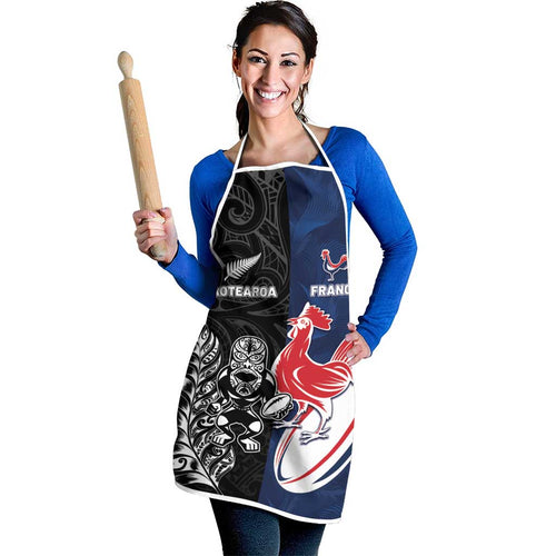 France And New Zealand Rugby Apron Les Bleus Rooster With Maori Tiki - Aussie Hoodie