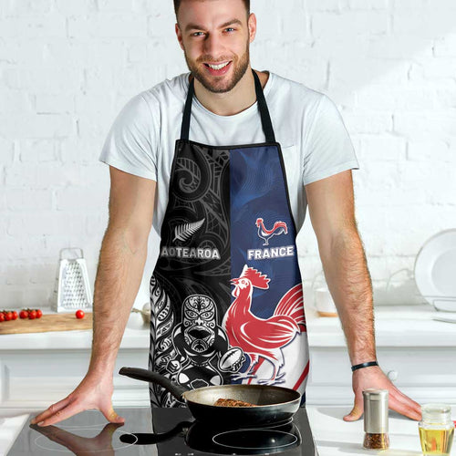 France And New Zealand Rugby Apron Les Bleus Rooster With Maori Tiki - Aussie Hoodie