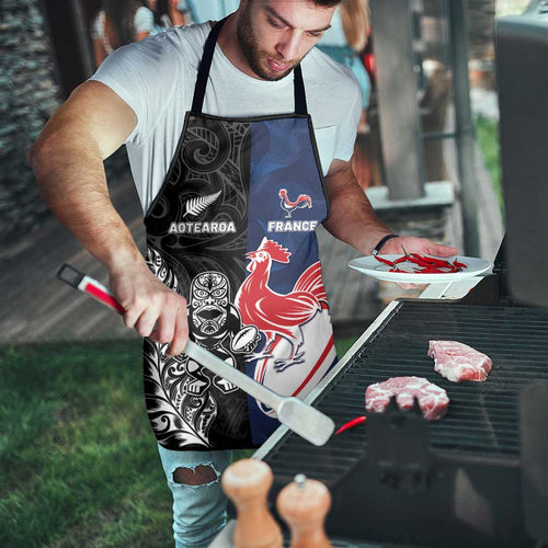 France And New Zealand Rugby Apron Les Bleus Rooster With Maori Tiki - Aussie Hoodie