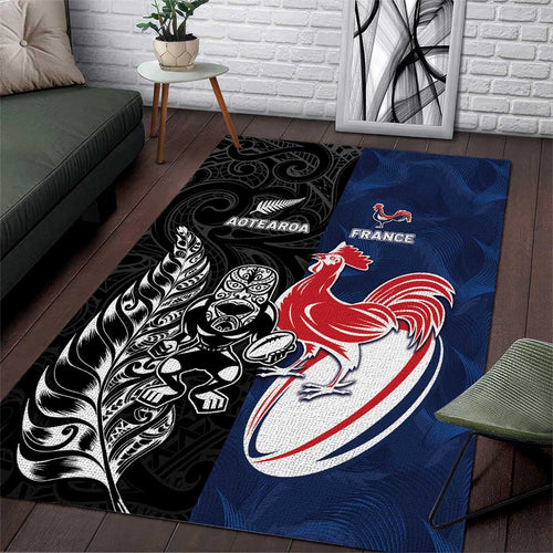 France And New Zealand Rugby Area Rug Les Bleus Rooster With Maori Tiki - Aussie Hoodie