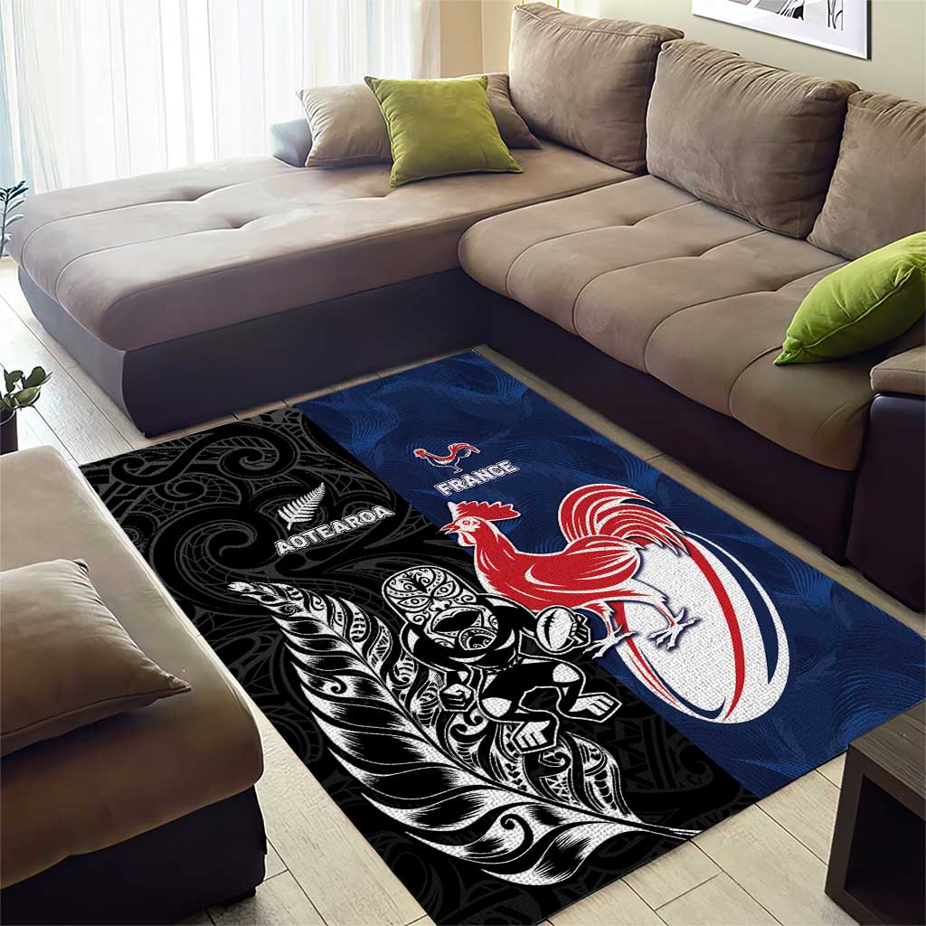 France And New Zealand Rugby Area Rug Les Bleus Rooster With Maori Tiki - Aussie Hoodie