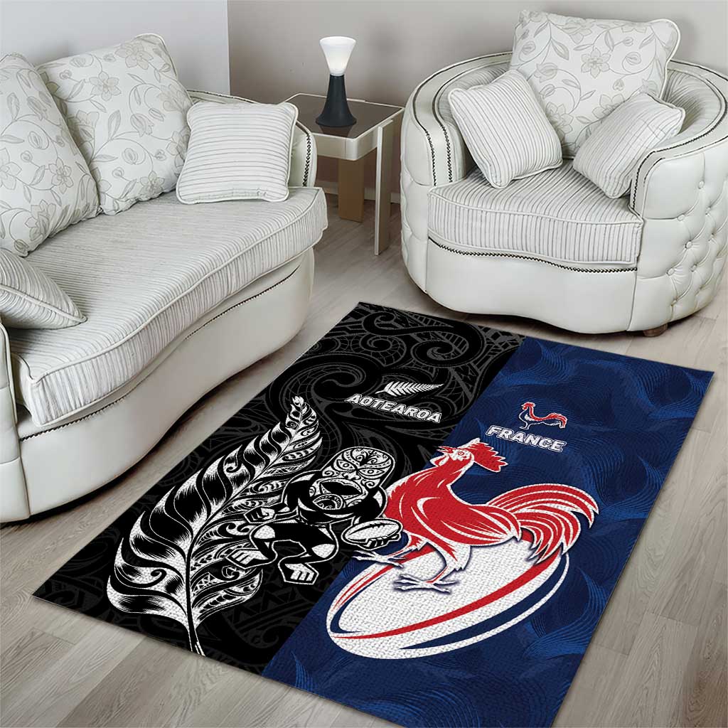 France And New Zealand Rugby Area Rug Les Bleus Rooster With Maori Tiki - Aussie Hoodie