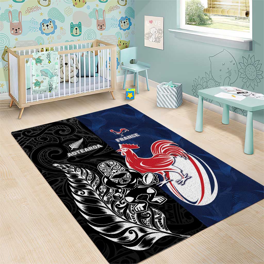 France And New Zealand Rugby Area Rug Les Bleus Rooster With Maori Tiki - Aussie Hoodie