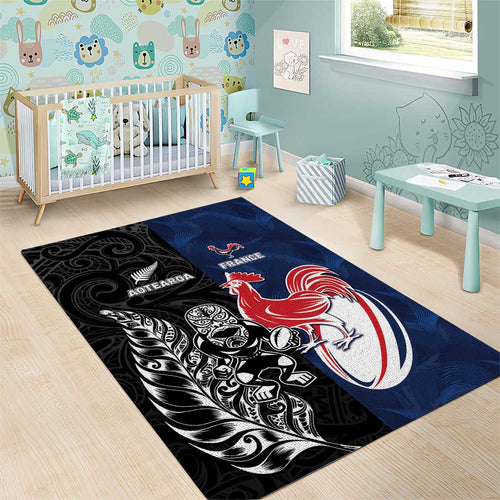 France And New Zealand Rugby Area Rug Les Bleus Rooster With Maori Tiki - Aussie Hoodie