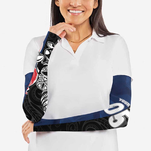 France And New Zealand Rugby Custom Arm Sleeves Les Bleus Rooster With Maori Tiki - Aussie Hoodie