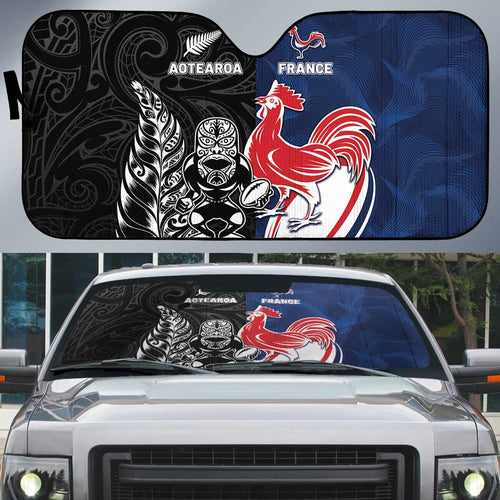 France And New Zealand Rugby Auto Sun Shade Les Bleus Rooster With Maori Tiki - Aussie Hoodie