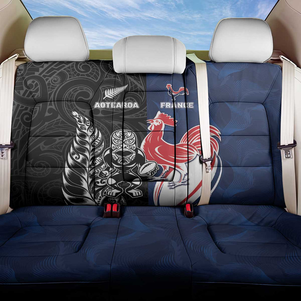 France And New Zealand Rugby Back Car Seat Cover Les Bleus Rooster With Maori Tiki - Aussie Hoodie