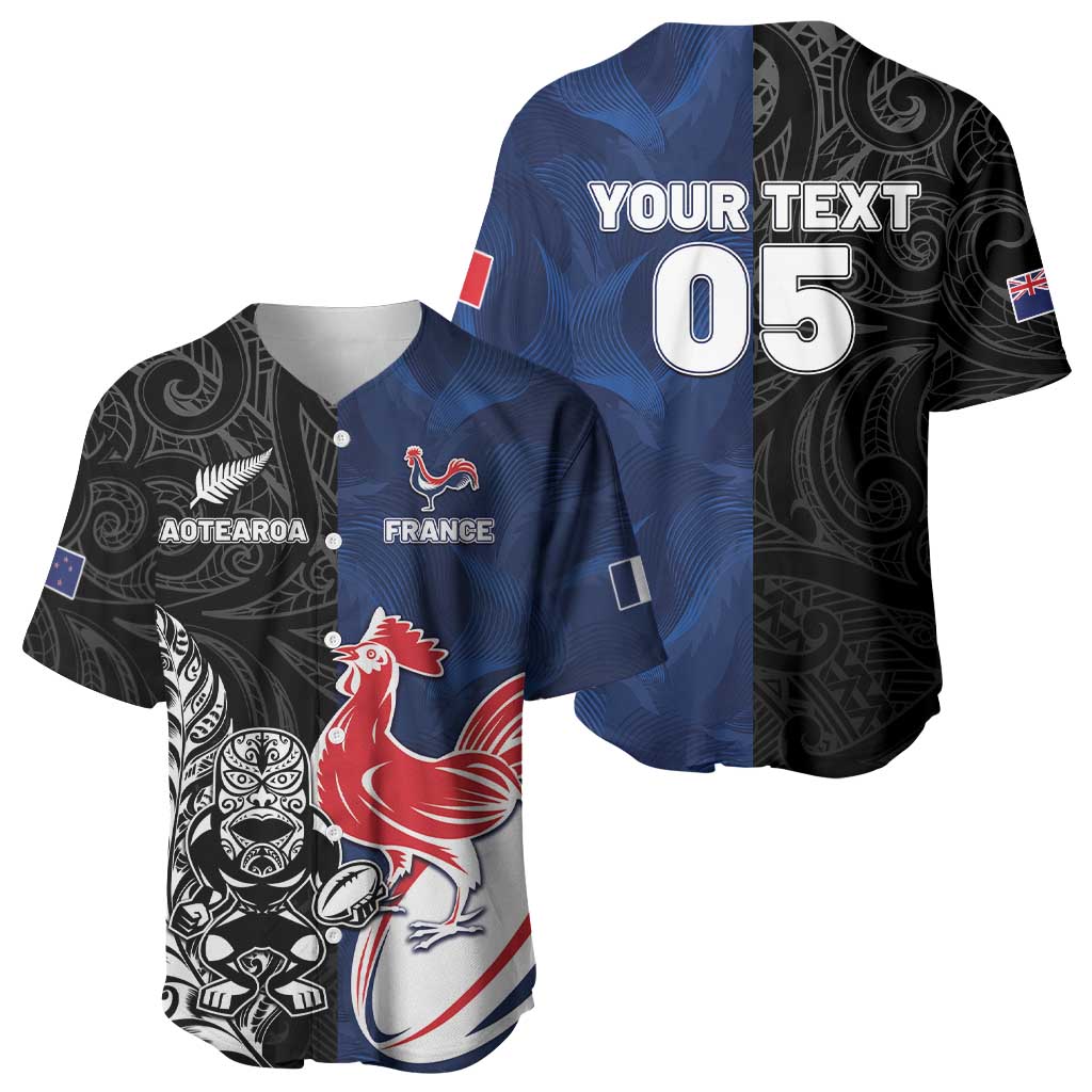 France And New Zealand Rugby Custom Baseball Jersey Les Bleus Rooster With Maori Tiki - Aussie Hoodie