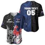 France And New Zealand Rugby Custom Baseball Jersey Les Bleus Rooster With Maori Tiki - Aussie Hoodie
