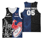 France And New Zealand Rugby Custom Basketball Jersey Les Bleus Rooster With Maori Tiki - Aussie Hoodie