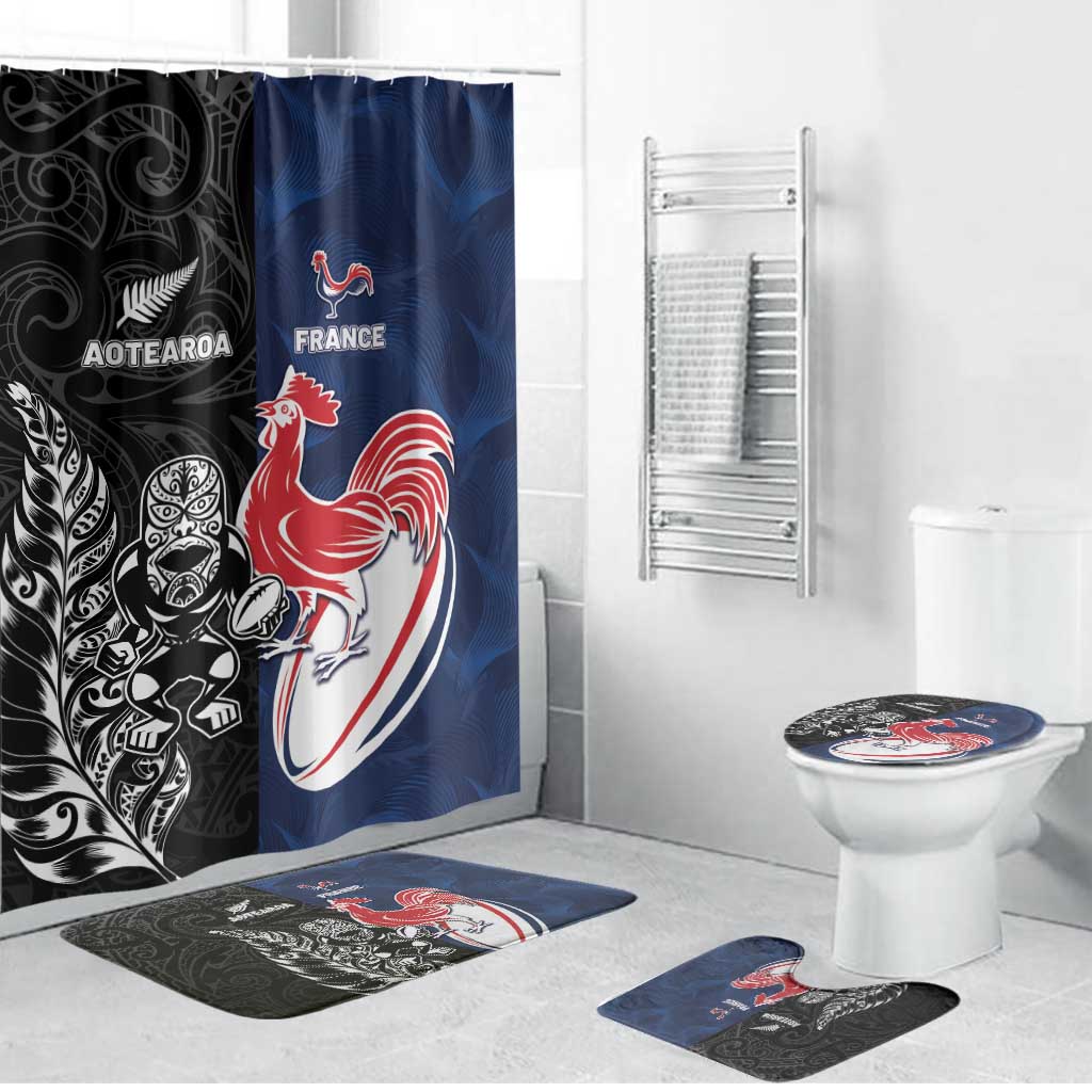 France And New Zealand Rugby Bathroom Set Les Bleus Rooster With Maori Tiki - Aussie Hoodie
