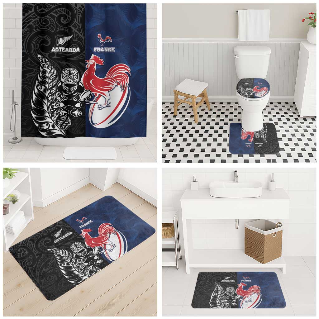 France And New Zealand Rugby Bathroom Set Les Bleus Rooster With Maori Tiki - Aussie Hoodie